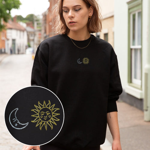 Sun And Moon Embroidered Ethical Vegan Sweatshirt (Unisex)