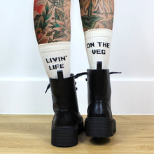 Load image into Gallery viewer, Livin&#39; Life On The Veg Socks (Unisex)-Vegan Apparel, Vegan Accessories, Vegan Gift, Vegan Socks-Vegan Outfitters-Vegan Outfitters