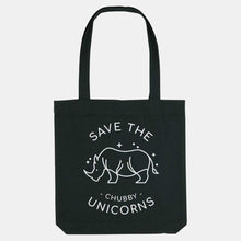 Load image into Gallery viewer, Save The Chubby Unicorns Woven Tote Bag, Vegan Gift-Vegan Apparel, Vegan Accessories, Vegan Gift, Vegan Tote Bag-Vegan Outfitters-Black-Vegan Outfitters