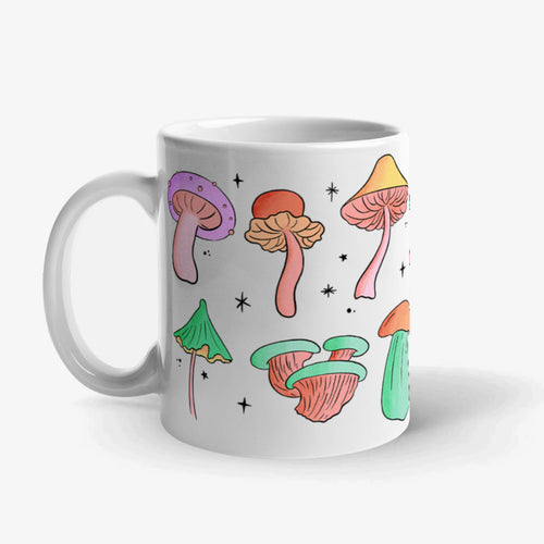 Neon Pastel Mushrooms Mug, Vegan Gift
