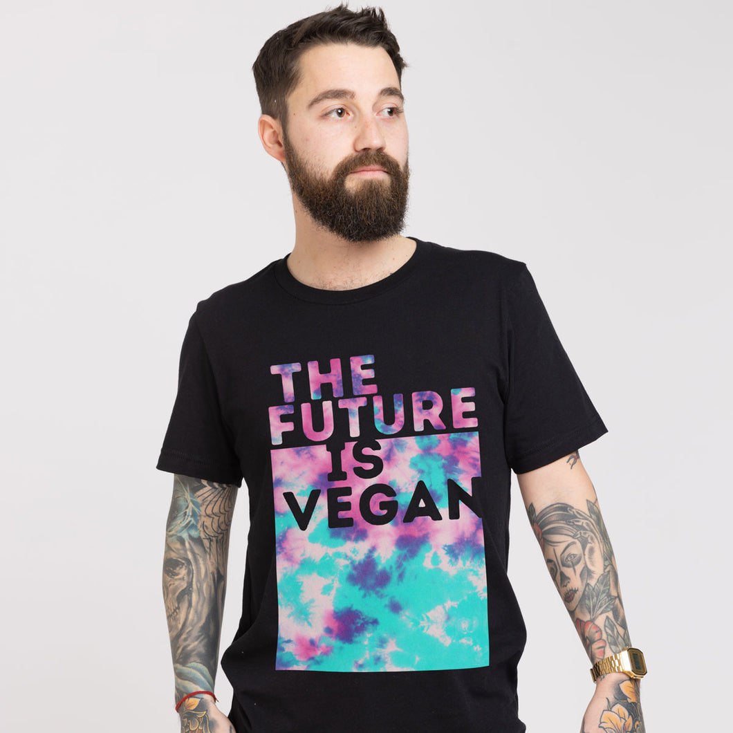 The Future Is Vegan Tie Dye Print Ethisches veganes T-Shirt (Unisex)