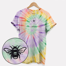 Load image into Gallery viewer, Tiny Embroidered Bumble Bee Tie Dye T-Shirt (Unisex)