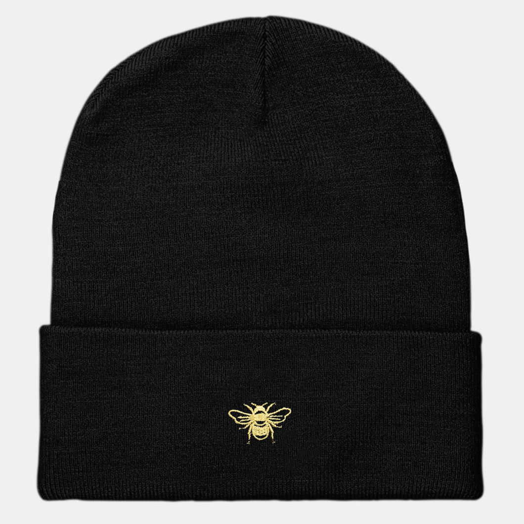 Tiny Embroidered Bumble Bee Cuffed Beanie