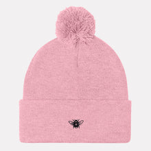 Load image into Gallery viewer, Tiny Embroidered Bumble Bee Pom Pom Beanie