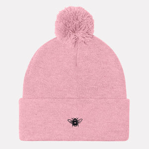 Tiny Embroidered Bumble Bee Pom Pom Beanie