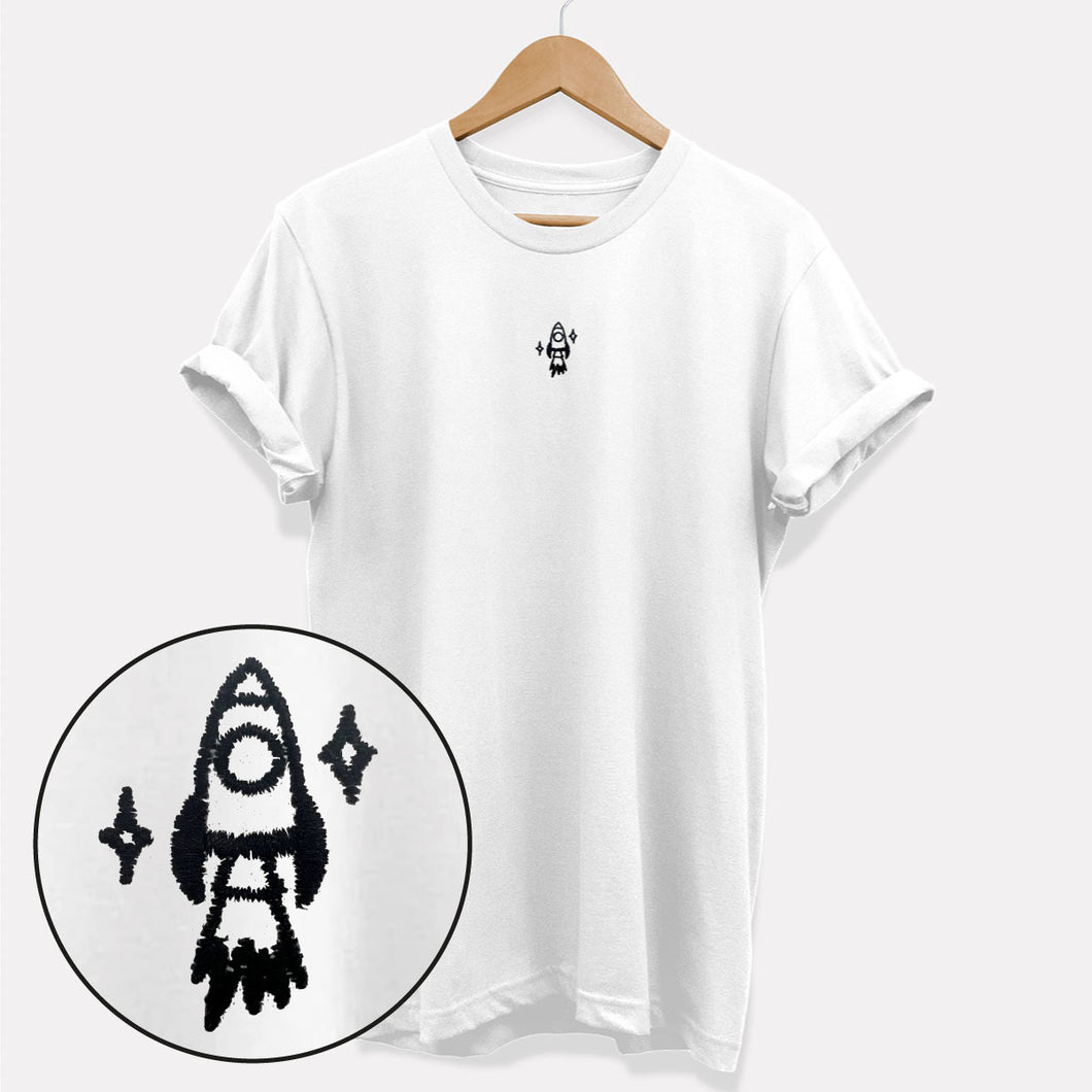 Tiny Embroidered Rocket Ethical Vegan T-Shirt (Unisex)