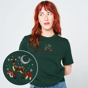 Woodland Scene Embroidered Ethical Vegan T-Shirt (Unisex)