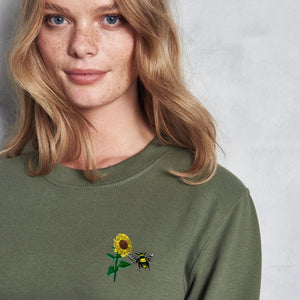 Ethisch-veganes Sweatshirt mit Sonnenblume-Stickerei (Unisex)