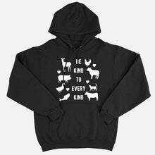 Laden Sie das Bild in den Galerie-Viewer, Be Kind To Every Kind Ethical Vegan Hoodie (Unisex)-Vegan Apparel, Vegan Clothing, Vegan Hoodie JH001-Vegan Outfitters-X-Small-Black-Vegan Outfitters