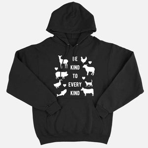 Be Kind To Every Kind Ethical Vegan Hoodie (Unisex)-Vegan Apparel, Vegan Clothing, Vegan Hoodie JH001-Vegan Outfitters-X-Small-Black-Vegan Outfitters
