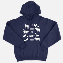 Laden Sie das Bild in den Galerie-Viewer, Be Kind To Every Kind Ethical Vegan Hoodie (Unisex)-Vegan Apparel, Vegan Clothing, Vegan Hoodie JH001-Vegan Outfitters-X-Small-Navy-Vegan Outfitters