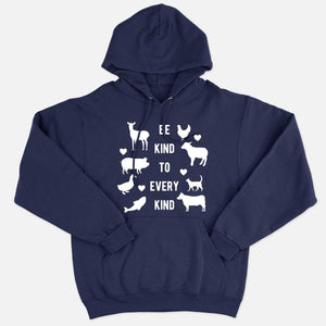 Be Kind To Every Kind Ethical Vegan Hoodie (Unisex)-Vegan Apparel, Vegan Clothing, Vegan Hoodie JH001-Vegan Outfitters-X-Small-Navy-Vegan Outfitters