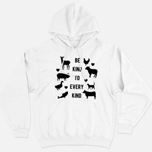 Be Kind To Every Kind Ethical Vegan Hoodie (Unisex)-Vegan Apparel, Vegan Clothing, Vegan Hoodie JH001-Vegan Outfitters-X-Small-White-Vegan Outfitters