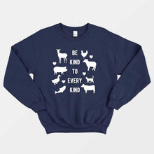 Laden Sie das Bild in den Galerie-Viewer, Be Kind To Every Kind Ethical Vegan Sweatshirt (Unisex)-Vegan Apparel, Vegan Clothing, Vegan Sweatshirt, JH030-Vegan Outfitters-X-Small-Navy-Vegan Outfitters
