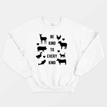 Laden Sie das Bild in den Galerie-Viewer, Be Kind To Every Kind Ethical Vegan Sweatshirt (Unisex)-Vegan Apparel, Vegan Clothing, Vegan Sweatshirt, JH030-Vegan Outfitters-X-Small-White-Vegan Outfitters