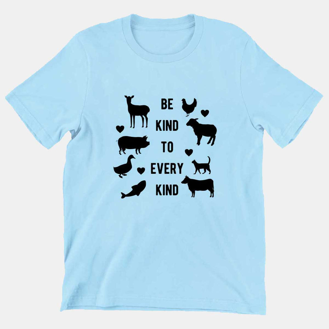 Be Kind To Every Kind Kids T-Shirt (Unisex)-Vegan Apparel, Vegan Clothing, Vegan Kids Shirt, Mini Creator-Vegan Outfitters-3-4 Years-Pastel Blue-Vegan Outfitters