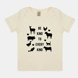 Be Kind To Every Kind Vegan Baby T-Shirt-Vegan Apparel, Vegan Clothing, Vegan Baby Shirt, EPB01-Vegan Outfitters-3-6 months-Ecru-Vegan Outfitters