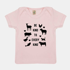 Be Kind To Every Kind Vegan Baby T-Shirt-Vegan Apparel, Vegan Clothing, Vegan Baby Shirt, EPB01-Vegan Outfitters-3-6 months-Powder Pink-Vegan Outfitters