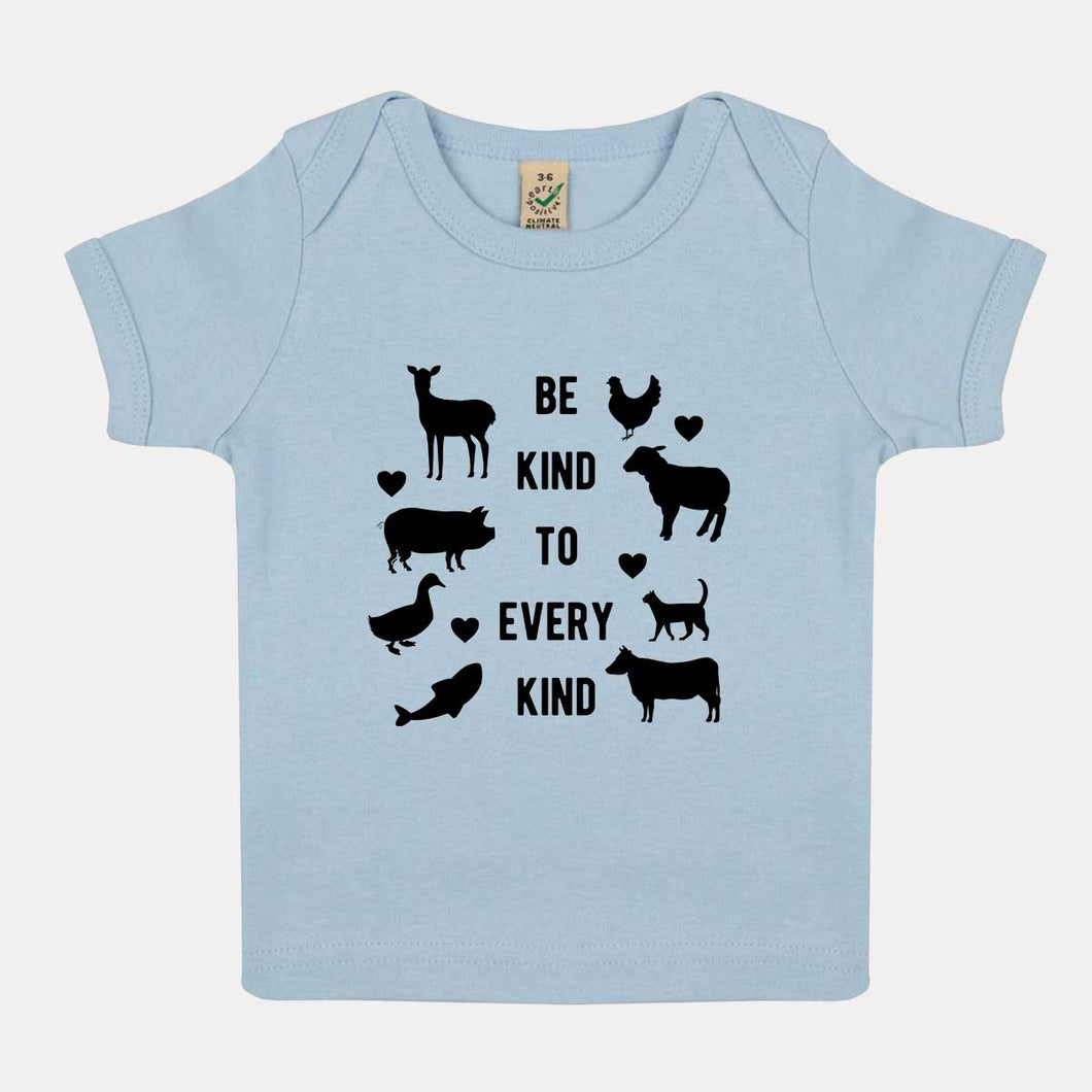 Be Kind To Every Kind Vegan Baby T-Shirt-Vegan Apparel, Vegan Clothing, Vegan Baby Shirt, EPB01-Vegan Outfitters-3-6 months-Soft Blue-Vegan Outfitters