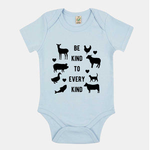 Be Kind To Every Kind Vegan Babygrow-Vegan Apparel, Vegan Clothing, Vegan Baby Onesie, EPB02-Vegan Outfitters-3-6 months-Soft Blue-Vegan Outfitters