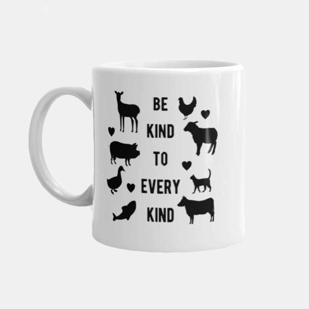 Be Kind To Every Kind Vegan Mug, Vegan Gift-Vegan Apparel, Vegan Accessories, Vegan Gift, Vegan Mug, 11oz White Ceramic-Vegan Outfitters-Vegan Outfitters