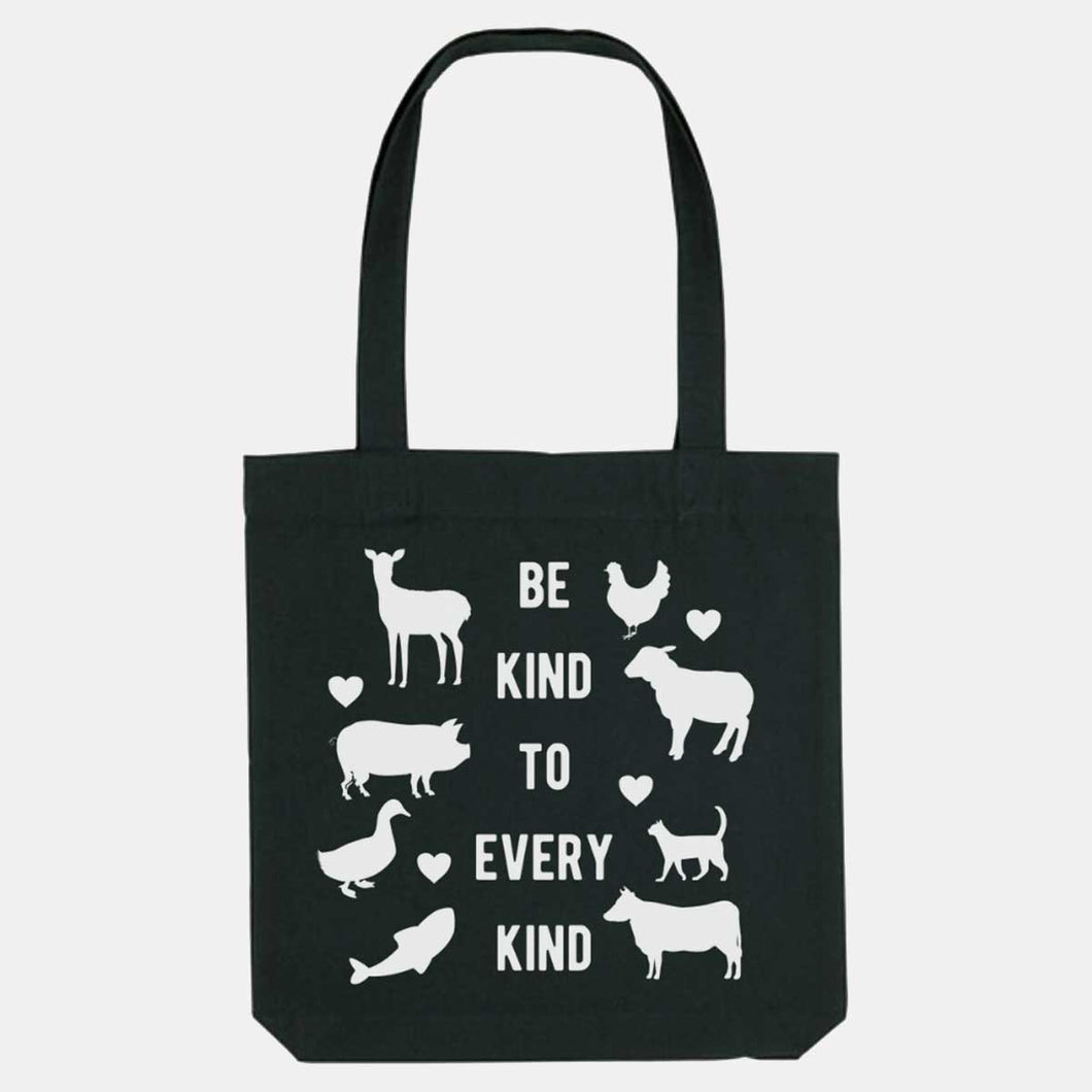 Be Kind To Every Kind Woven Tote Bag, Vegan Gift-Vegan Apparel, Vegan Accessories, Vegan Gift, Vegan Tote Bag-Vegan Outfitters-Black-Vegan Outfitters