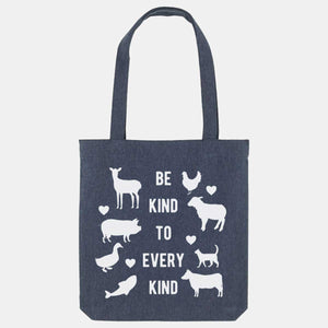 Be Kind To Every Kind Woven Tote Bag, Vegan Gift-Vegan Apparel, Vegan Accessories, Vegan Gift, Vegan Tote Bag-Vegan Outfitters-Midnight-Vegan Outfitters