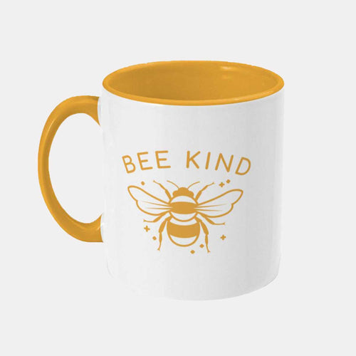 Bee Kind Vegan Mug, Vegan Gift-Vegan Apparel, Vegan Accessories, Vegan Gift, Vegan Two Tone Mug-Vegan Outfitters-Yellow-Vegan Outfitters