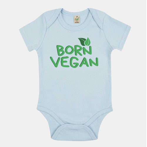 Born Vegan Vegan Babygrow-Vegan Apparel, Vegan Clothing, Vegan Baby Onesie, EPB02-Vegan Outfitters-3-6 months-Soft Blue-Vegan Outfitters
