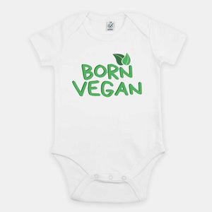 Born Vegan Vegan Babygrow-Vegan Apparel, Vegan Clothing, Vegan Baby Onesie, EPB02-Vegan Outfitters-3-6 months-White-Vegan Outfitters