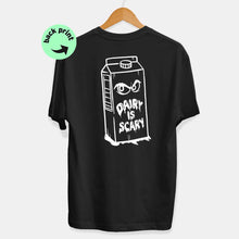 Load image into Gallery viewer, Dairy is Scary T-Shirt (Unisex)-Vegan Apparel, Vegan Clothing, Vegan T Shirt, BC3001-Vegan Outfitters-X-Small-Black-Vegan Outfitters