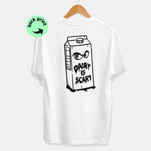 Dairy is Scary T-Shirt (Unisex)-Vegan Apparel, Vegan Clothing, Vegan T Shirt, BC3001-Vegan Outfitters-X-Small-White-Vegan Outfitters