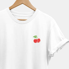 Laden Sie das Bild in den Galerie-Viewer, Embroidered Cherry T-Shirt (Unisex)-Vegan Apparel, Vegan Clothing, Vegan T Shirt, BC3001-Vegan Outfitters-X-Small-White-Vegan Outfitters
