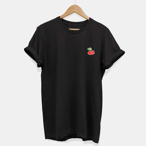 Embroidered Cherry T-Shirt (Unisex)-Vegan Apparel, Vegan Clothing, Vegan T Shirt, BC3001-Vegan Outfitters-X-Small-Black-Vegan Outfitters