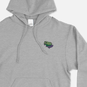 Embroidered Frog Ethical Vegan Hoodie (Unisex)-Vegan Apparel, Vegan Clothing, Vegan Hoodie JH001-Vegan Outfitters-X-Small-Grey-Vegan Outfitters