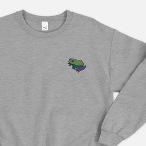 Embroidered Frog Sweatshirt (Unisex)-Vegan Apparel, Vegan Clothing, Vegan Sweatshirt, JH030-Vegan Outfitters-X-Small-Grey-Vegan Outfitters