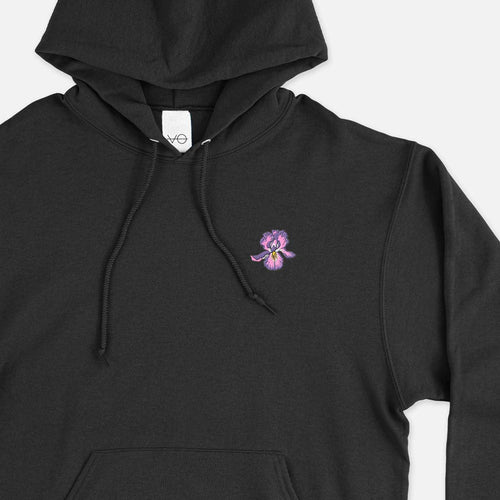 Embroidered Iris Ethical Vegan Hoodie (Unisex)-Vegan Apparel, Vegan Clothing, Vegan Hoodie JH001-Vegan Outfitters-X-Small-Black-Vegan Outfitters