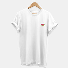 Load image into Gallery viewer, Embroidered Watermelon T-Shirt (Unisex)-Vegan Apparel, Vegan Clothing, Vegan T Shirt, BC3001-Vegan Outfitters-X-Small-White-Vegan Outfitters