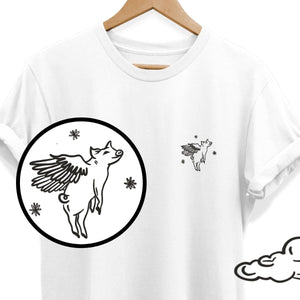 Flying Pig Doodle T-Shirt (Unisex)-Vegan Apparel, Vegan Clothing, Vegan T Shirt, BC3001-Vegan Outfitters-X-Small-White-Vegan Outfitters