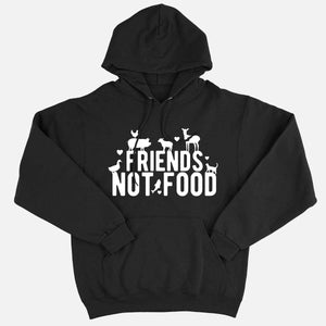 Friends Not Food Ethical Vegan Hoodie (Unisex)-Vegan Apparel, Vegan Clothing, Vegan Hoodie JH001-Vegan Outfitters-X-Small-Black-Vegan Outfitters