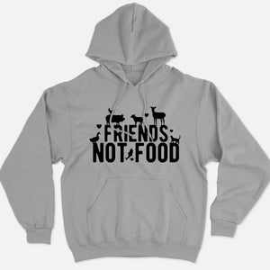 Friends Not Food Ethical Vegan Hoodie (Unisex)-Vegan Apparel, Vegan Clothing, Vegan Hoodie JH001-Vegan Outfitters-X-Small-Grey-Vegan Outfitters