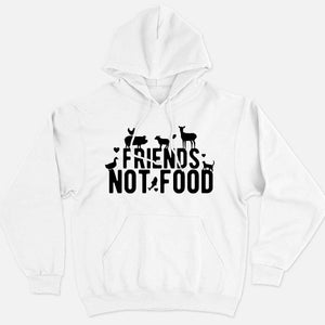 Friends Not Food Ethical Vegan Hoodie (Unisex)-Vegan Apparel, Vegan Clothing, Vegan Hoodie JH001-Vegan Outfitters-X-Small-White-Vegan Outfitters