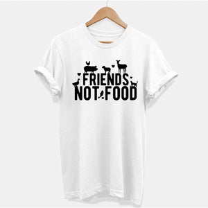 Friends Not Food Ethical Vegan T-Shirt (Unisex)-Vegan Apparel, Vegan Clothing, Vegan T Shirt, BC3001-Vegan Outfitters-X-Small-White-Vegan Outfitters