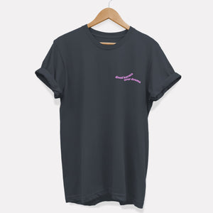 Good Karma Over Drama Ethical Vegan T-Shirt (Unisex)-Vegan Apparel, Vegan Clothing, Vegan T Shirt, Creator-Vegan Outfitters-X-Small-India Ink Grey-Vegan Outfitters