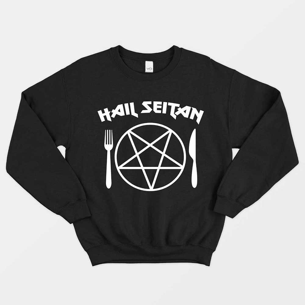 Hail Seitan Ethical Vegan Sweatshirt (Unisex)-Vegan Apparel, Vegan Clothing, Vegan Sweatshirt, JH030-Vegan Outfitters-X-Small-Black-Vegan Outfitters
