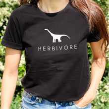 Load image into Gallery viewer, Herbivore Dinosaur Ethical Vegan T-Shirt (Unisex)-Vegan Apparel, Vegan Clothing, Vegan T Shirt, BC3001-Vegan Outfitters-X-Small-Black-Vegan Outfitters