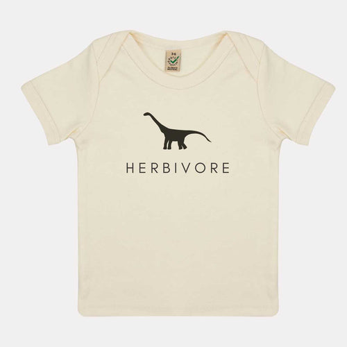 Herbivore Dinosaur Vegan Baby T-Shirt-Vegan Apparel, Vegan Clothing, Vegan Baby Shirt, EPB01-Vegan Outfitters-3-6 months-Ecru-Vegan Outfitters