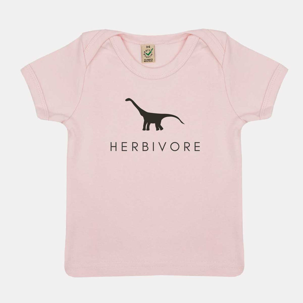Herbivore Dinosaur Vegan Baby T-Shirt-Vegan Apparel, Vegan Clothing, Vegan Baby Shirt, EPB01-Vegan Outfitters-3-6 months-Powder Pink-Vegan Outfitters