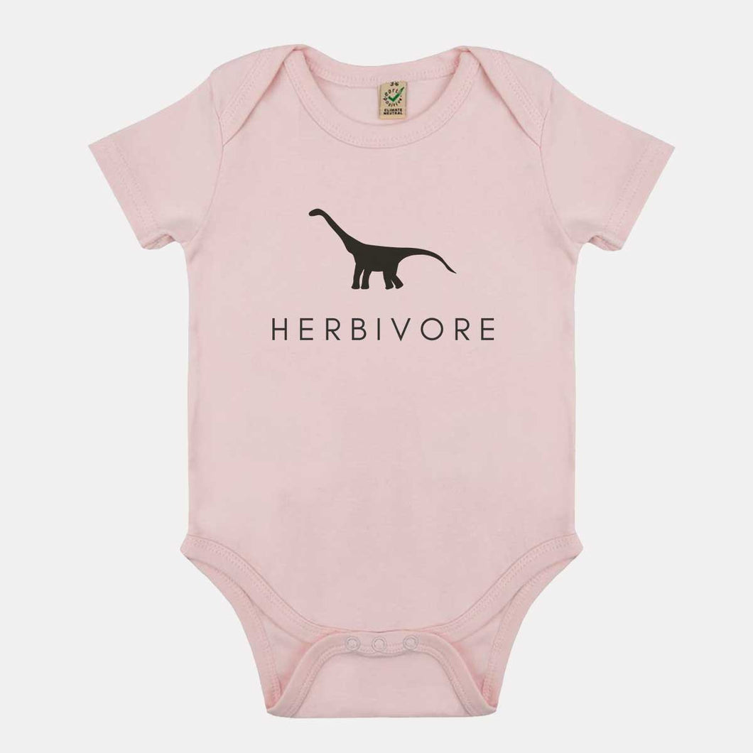 Herbivore Dinosaur Vegan Babygrow-Vegan Apparel, Vegan Clothing, Vegan Baby Onesie, EPB02-Vegan Outfitters-3-6 months-Powder Pink-Vegan Outfitters