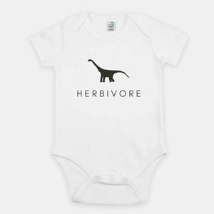 Herbivore Dinosaur Vegan Babygrow-Vegan Apparel, Vegan Clothing, Vegan Baby Onesie, EPB02-Vegan Outfitters-3-6 months-White-Vegan Outfitters